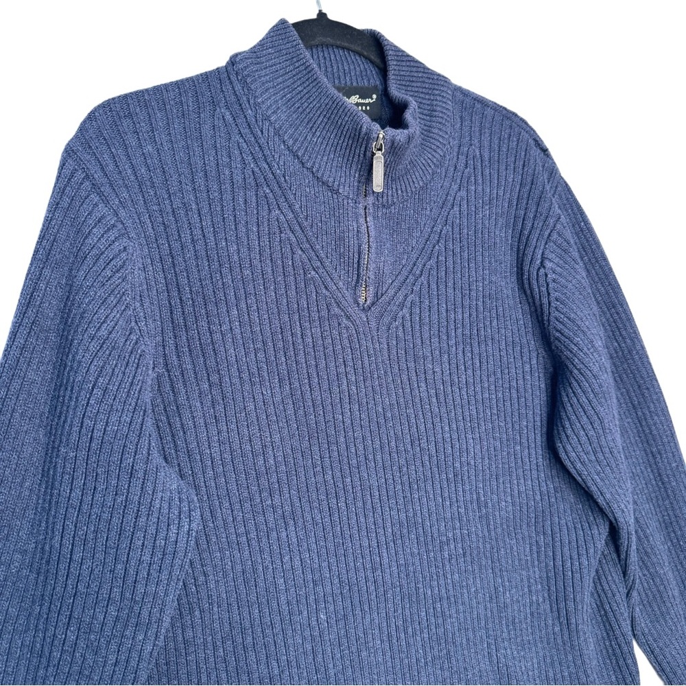 Eddie Bauer Men’s Navy Fisherman Cotton Knit Quarter Zip Pullover